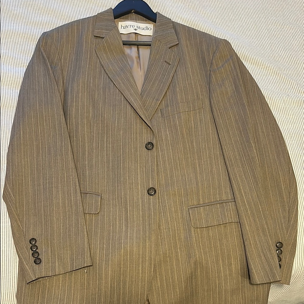 Hailey Bieber Women's Tan Pinstripe Blazer